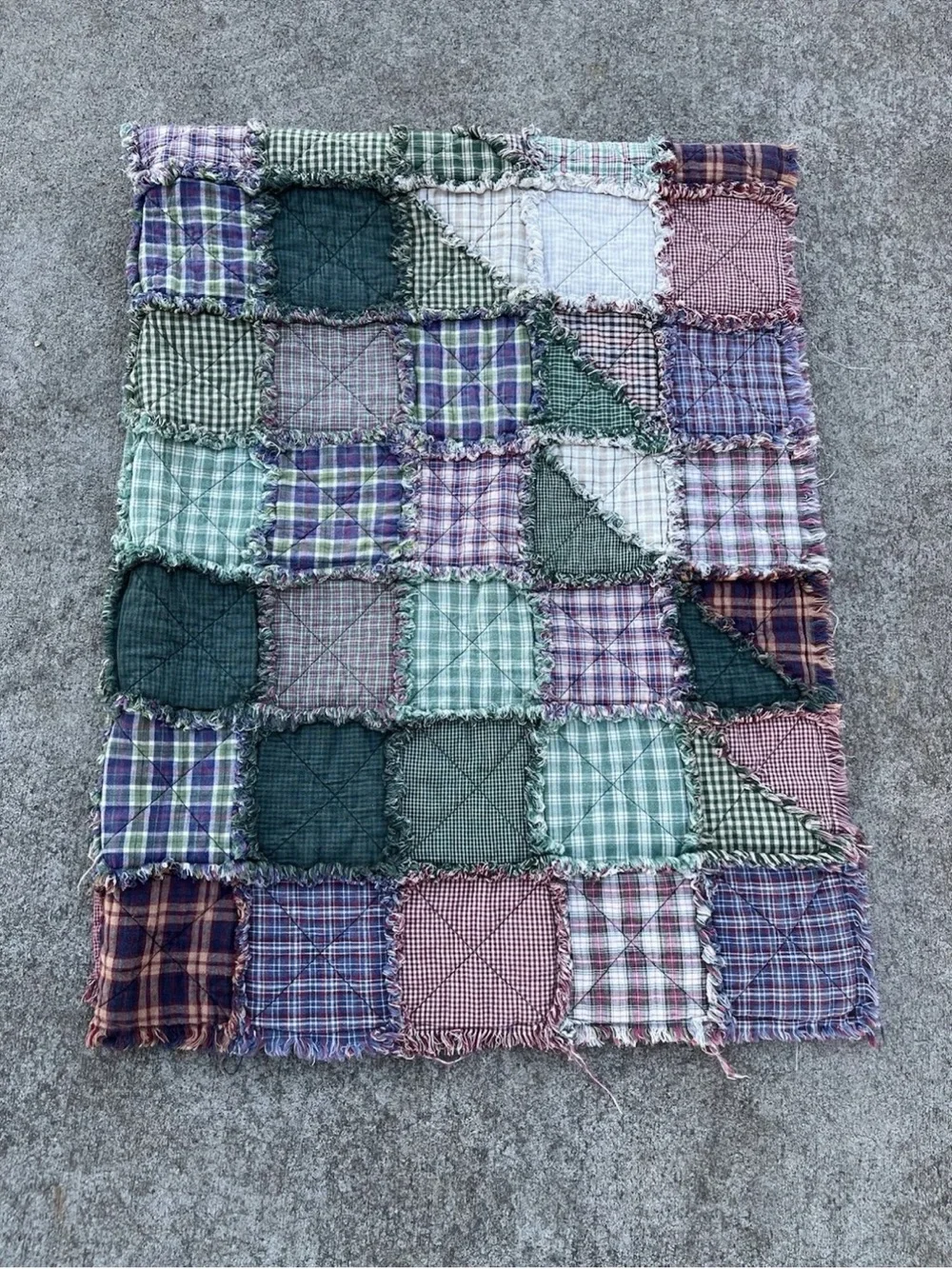 Handmade Cotton Rag Quilt Christmas Tree Patchwork Plaid Throw Blanket Country